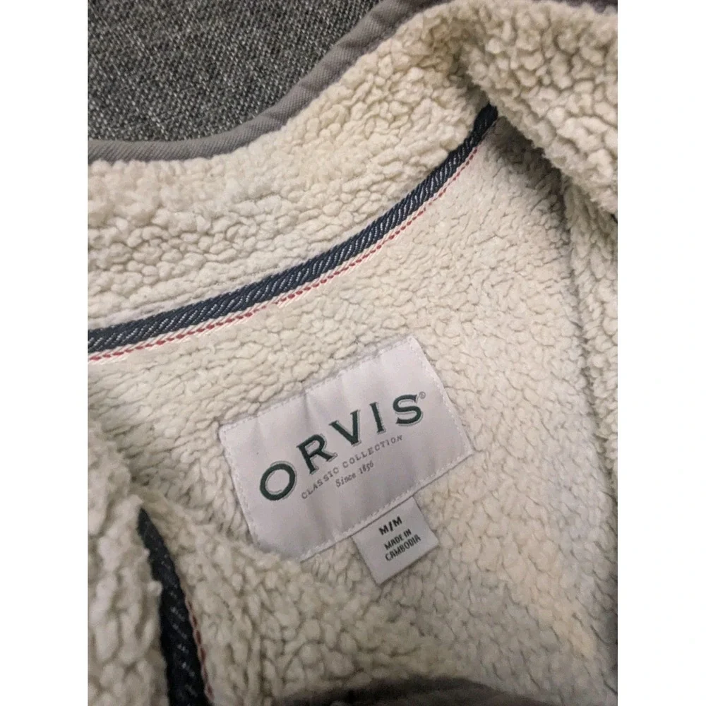 Orvis Sherpa Lined Wool Blend 1/4 Zip‎ Sweater Mens Medium Knit Gray Jacket